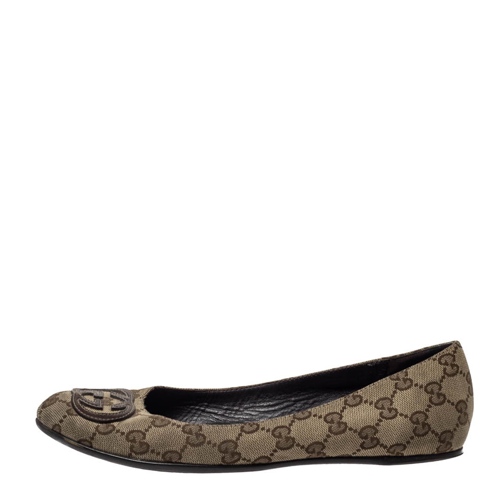 

Gucci Beige Guccissima Canvas GG Logo Ballet Flats Size, Brown