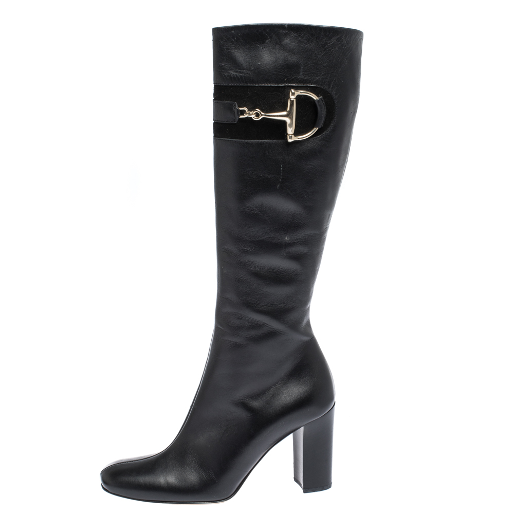 

Gucci Black Leather Horsebit Knee Length Boots Size