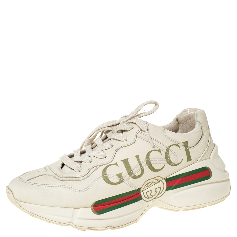 women's rhyton leather sneaker with gucci logo
