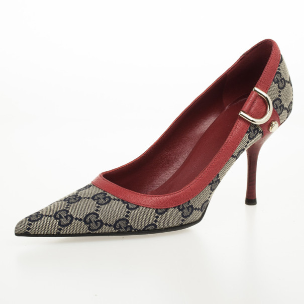 Gucci Guccissima Canvas D Ring Pointed Toe Pumps Size 37
