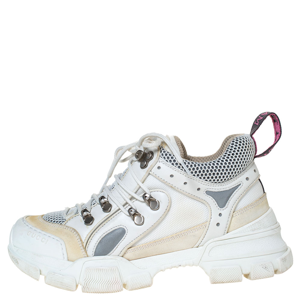 

Gucci White/Cream Mesh and Leather Flashtrek Sneakers Size