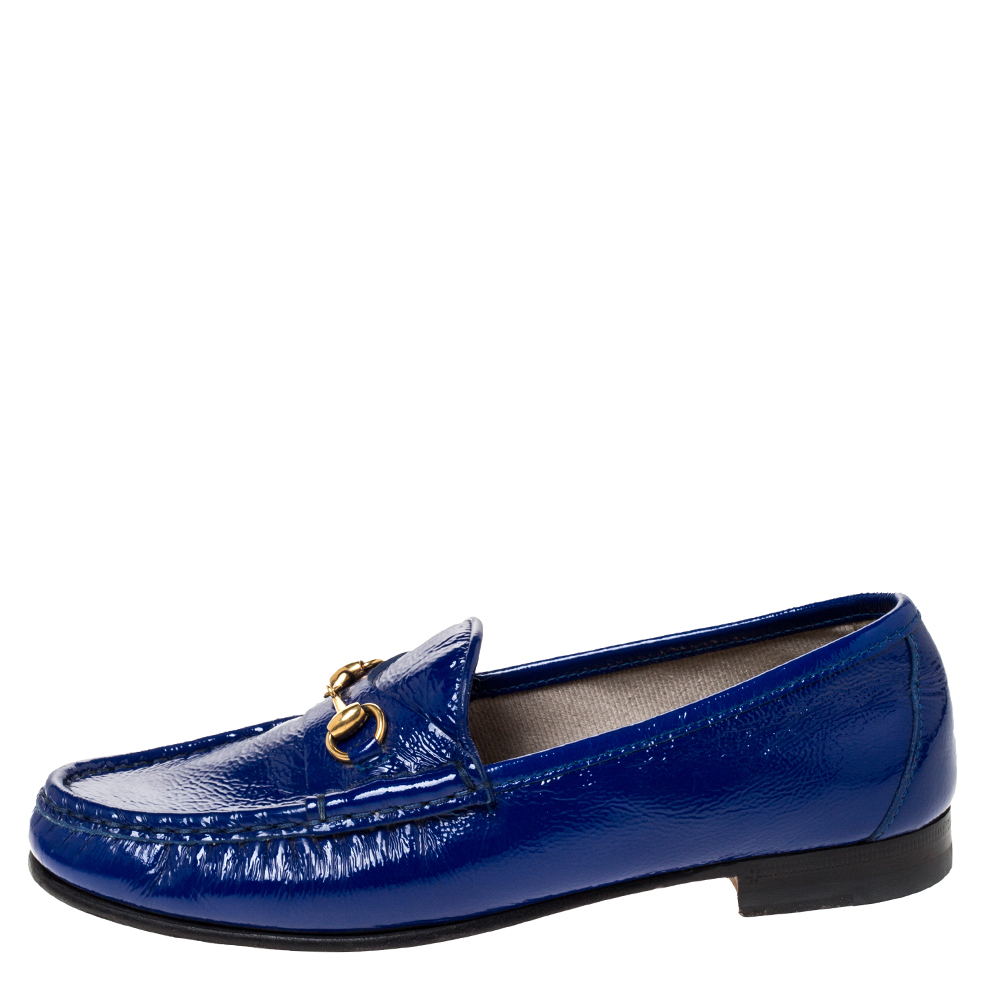 

Gucci Blue Patent Leather 1953 Horsebit Slip On Loafers Size