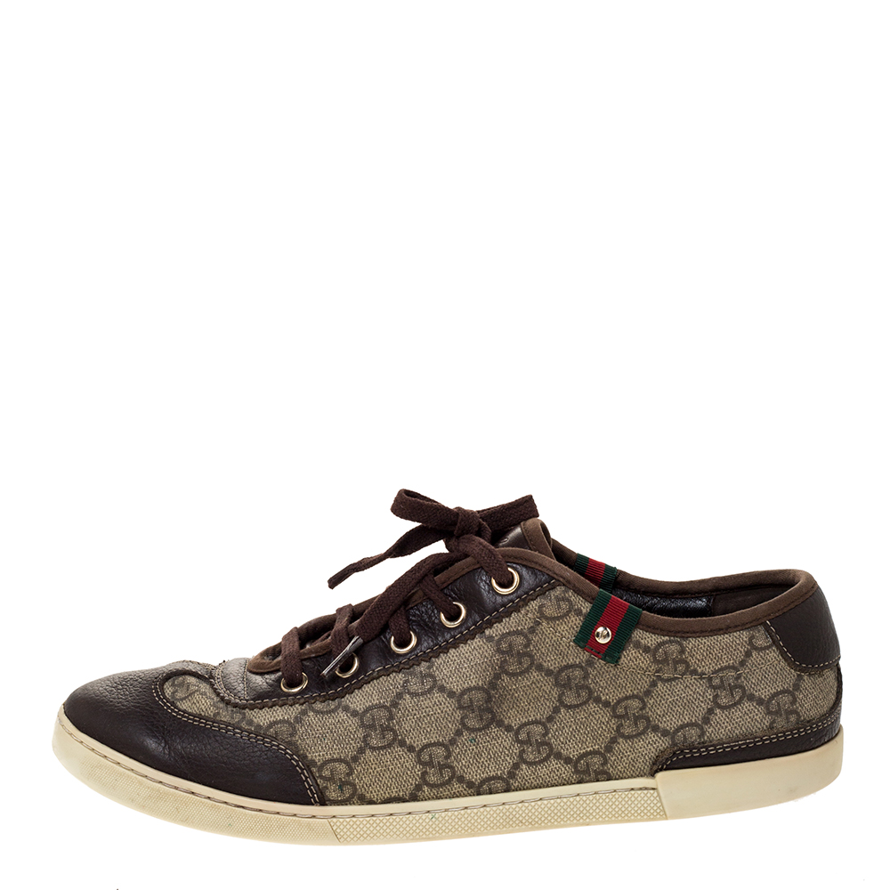 

Gucci Brown GG Supreme Canvas And Leather Barcelona Low Top Sneakers Size