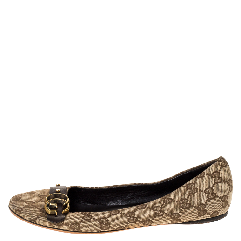 

Gucci Beige/Brown GG Canvas Double G Ballet Flats Size