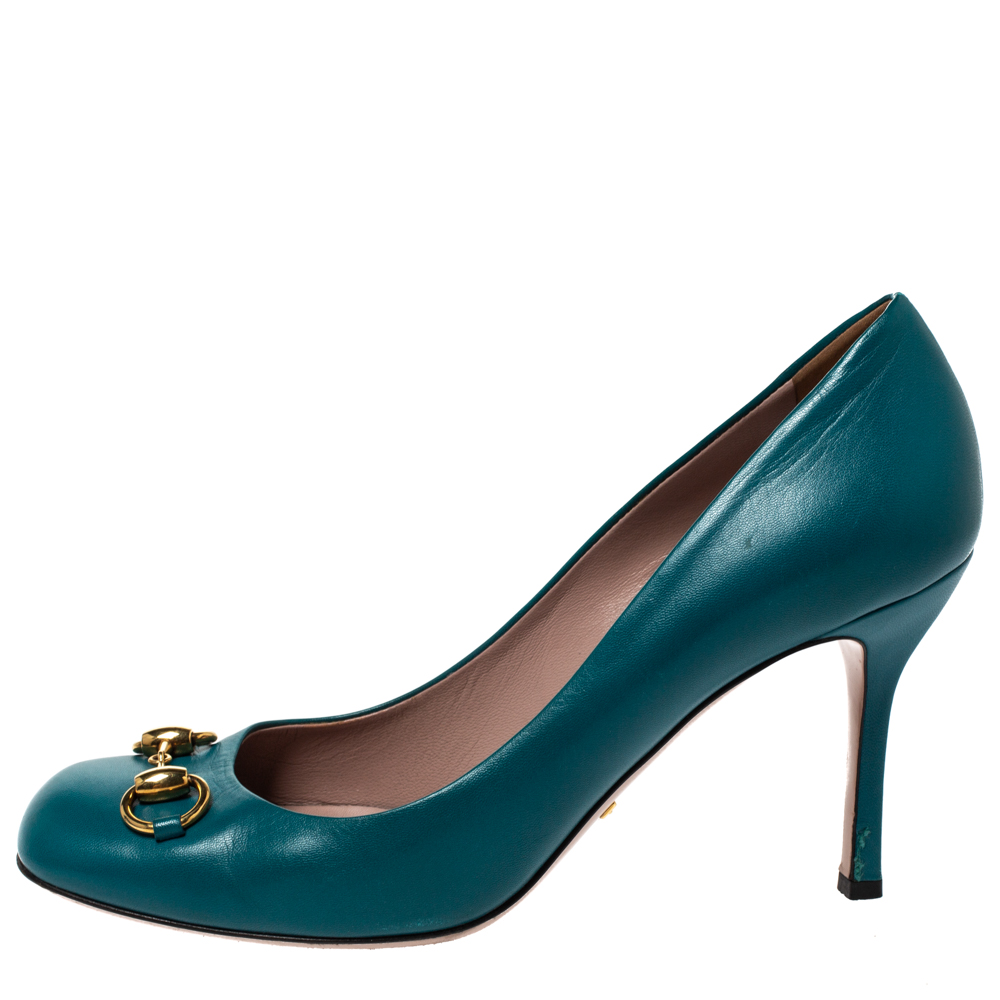 

Gucci Turquoise Leather Jolene Horsebit Pumps Size, Blue