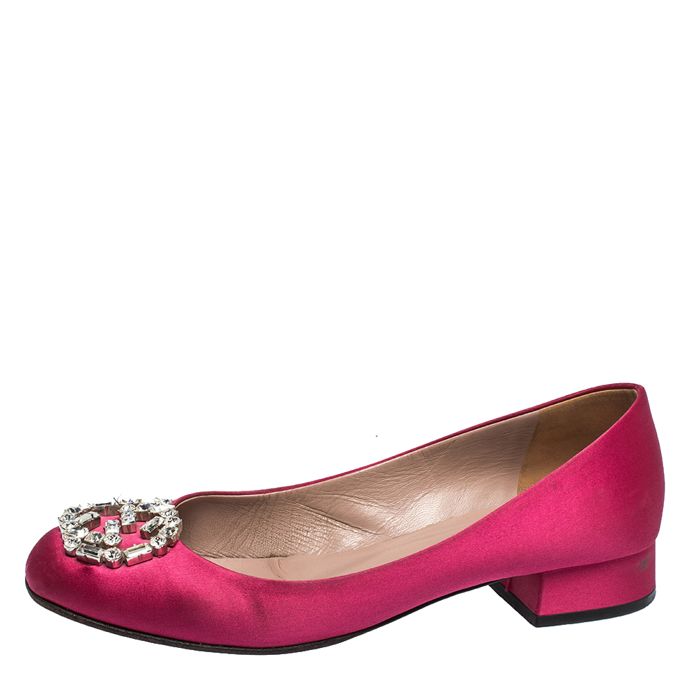 

Gucci Magenta Satin GG Crystal Ballet Flats Size, Pink