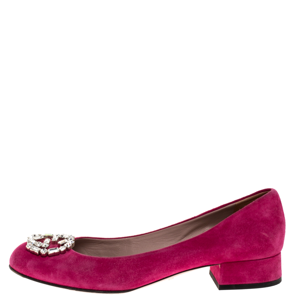 

Gucci Pink Suede Crystal GG Embellished Block Heel Pumps Size