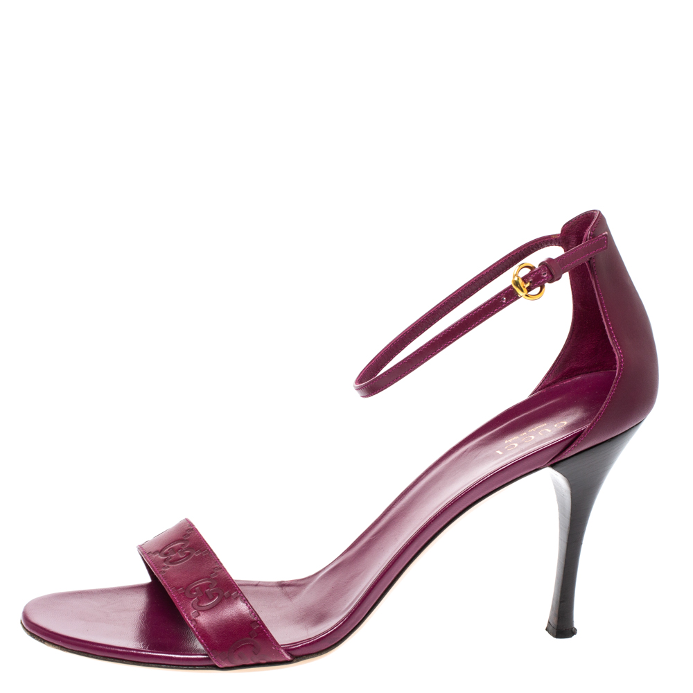 

Gucci Purple Guccissima Leather Ankle Strap Sandals Size