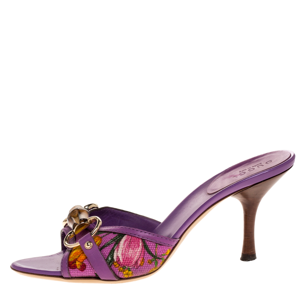 

Gucci Multicolor Floral Canvas Bamboo Horsebit Slides Size