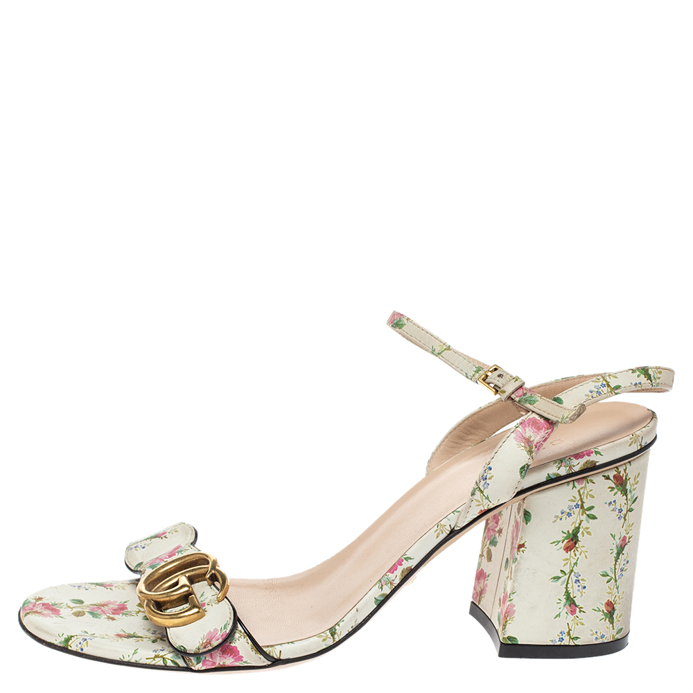 

Gucci Multicolor Floral Print Leather GG Marmont Ankle Strap Sandals Size