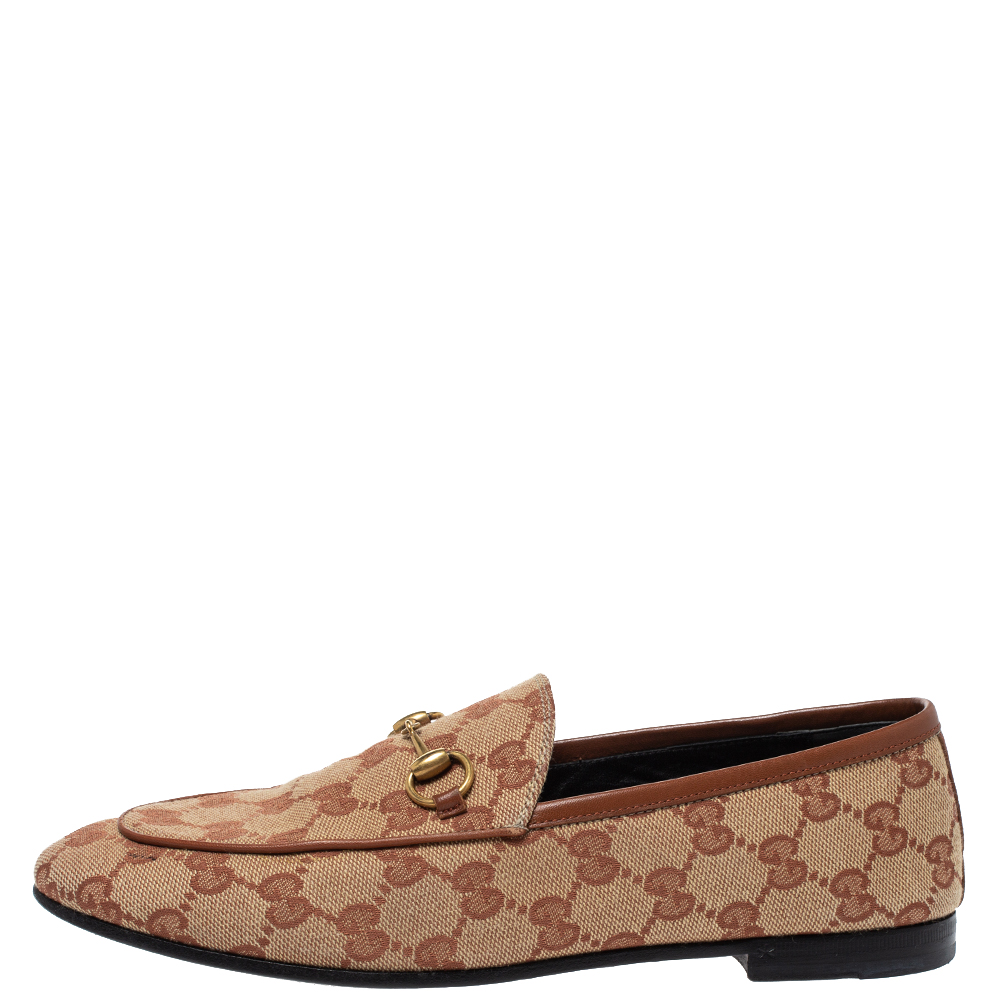 

Gucci Beige GG Canvas Jordaan Horsebit Loafers Size