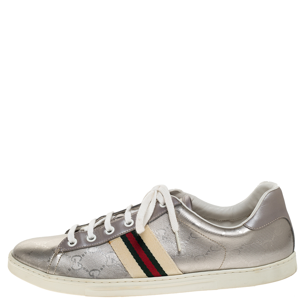 

Gucci Silver GG Leather Ace Low Top Sneakers Size