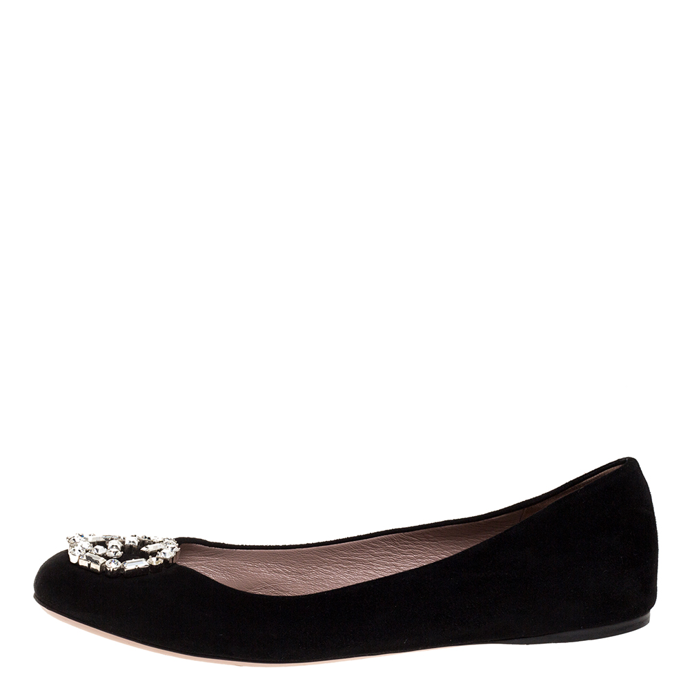 

Gucci Black Suede Crystal GG Ballet Flats Size
