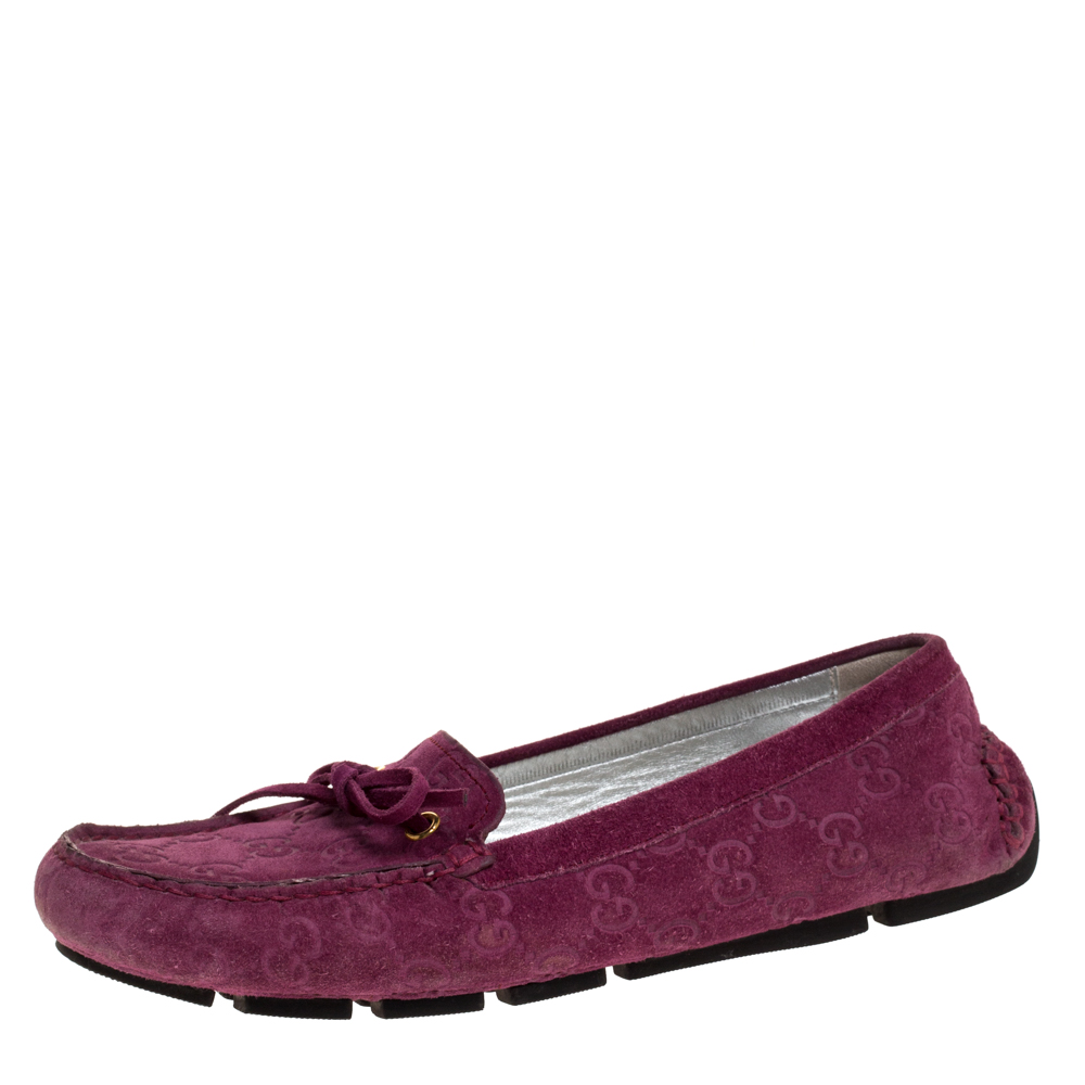 

Gucci Purple GG Suede Leather Bow Slip On Loafers Size