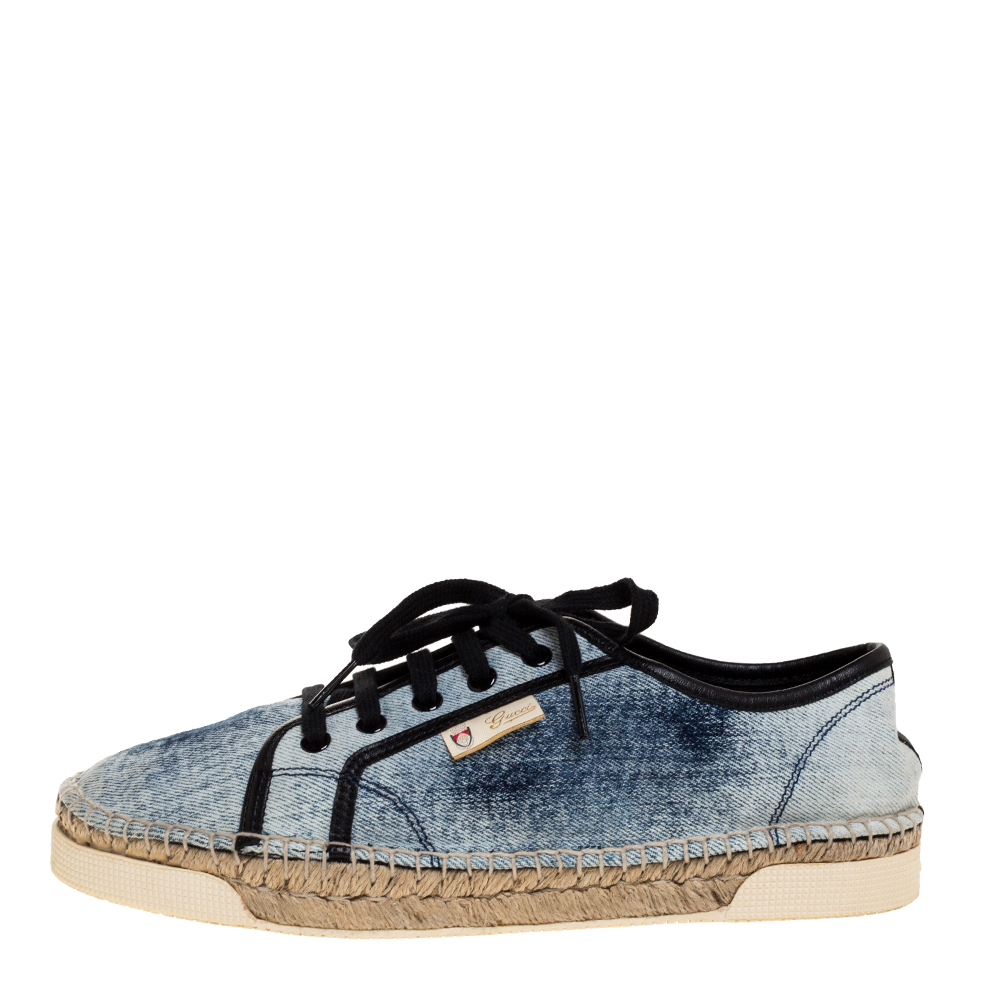 

Gucci White/Blue Denim Fabric Eivissa Espadrille Sneakers Size
