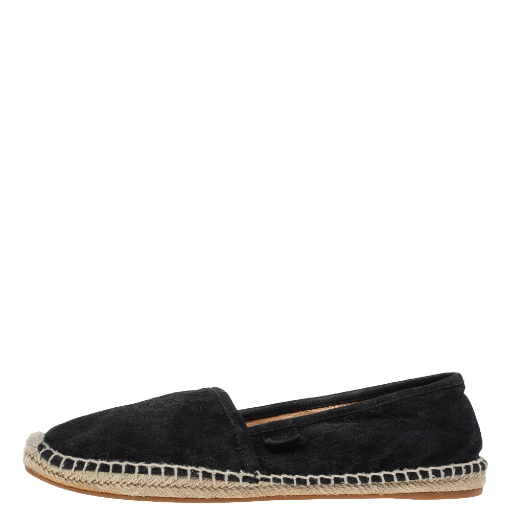 

Gucci Black Microguccissima Suede Pilar Espadrille Flats Size