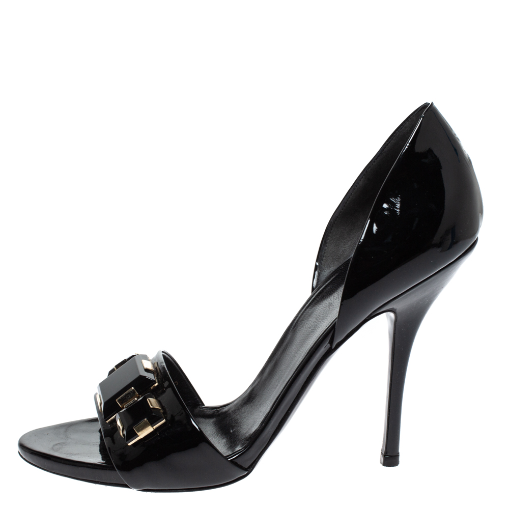

Gucci Black Patent Leather Crystal Embellished D'Orsay Peep Toe Sandals Size