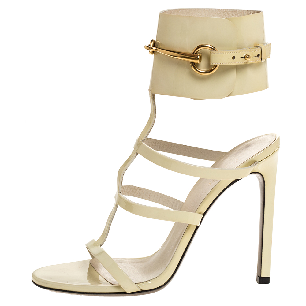 

Gucci Cream Patent Ursula Horsebit Gladiator Sandals Size