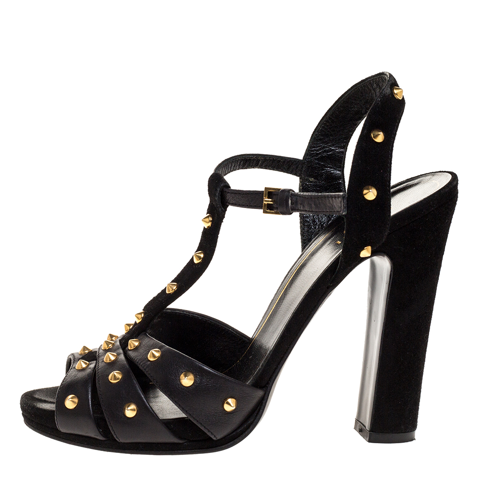 

Gucci Black Studded Leather T-Strap Slingback Sandals Size