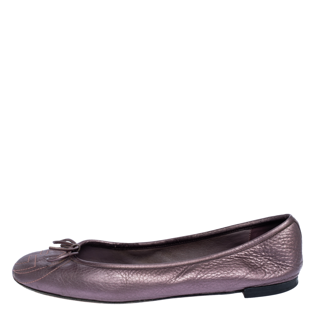 

Gucci Metallic Purple GG Leather Bow Ballet Flats Size
