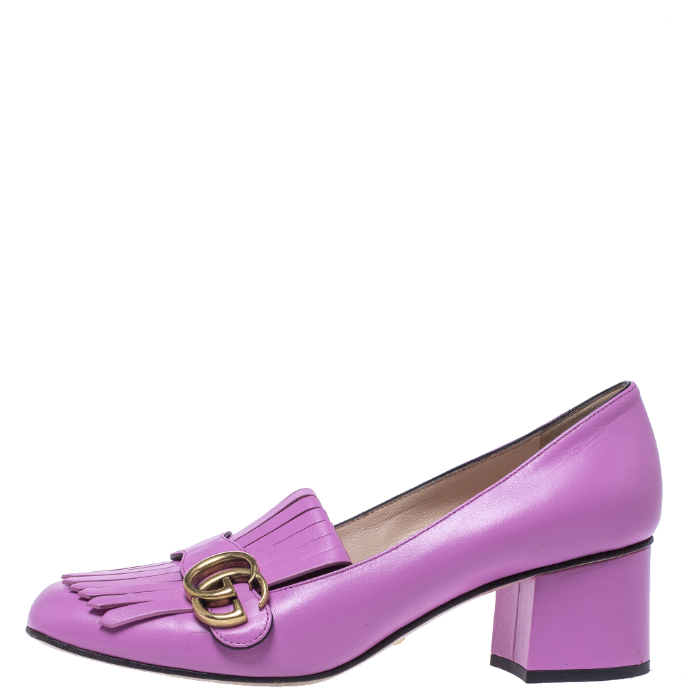 

Gucci Purple Leather GG Marmont Fringe Block Heel Pumps Size