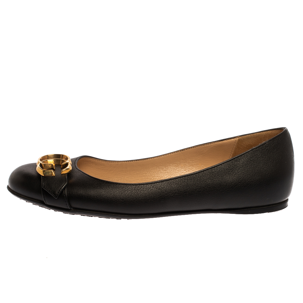 

Gucci Black Leather GG Logo Ballet Flats Size
