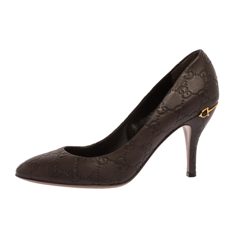

Gucci Brown GG Leather Round Toe Pumps Size