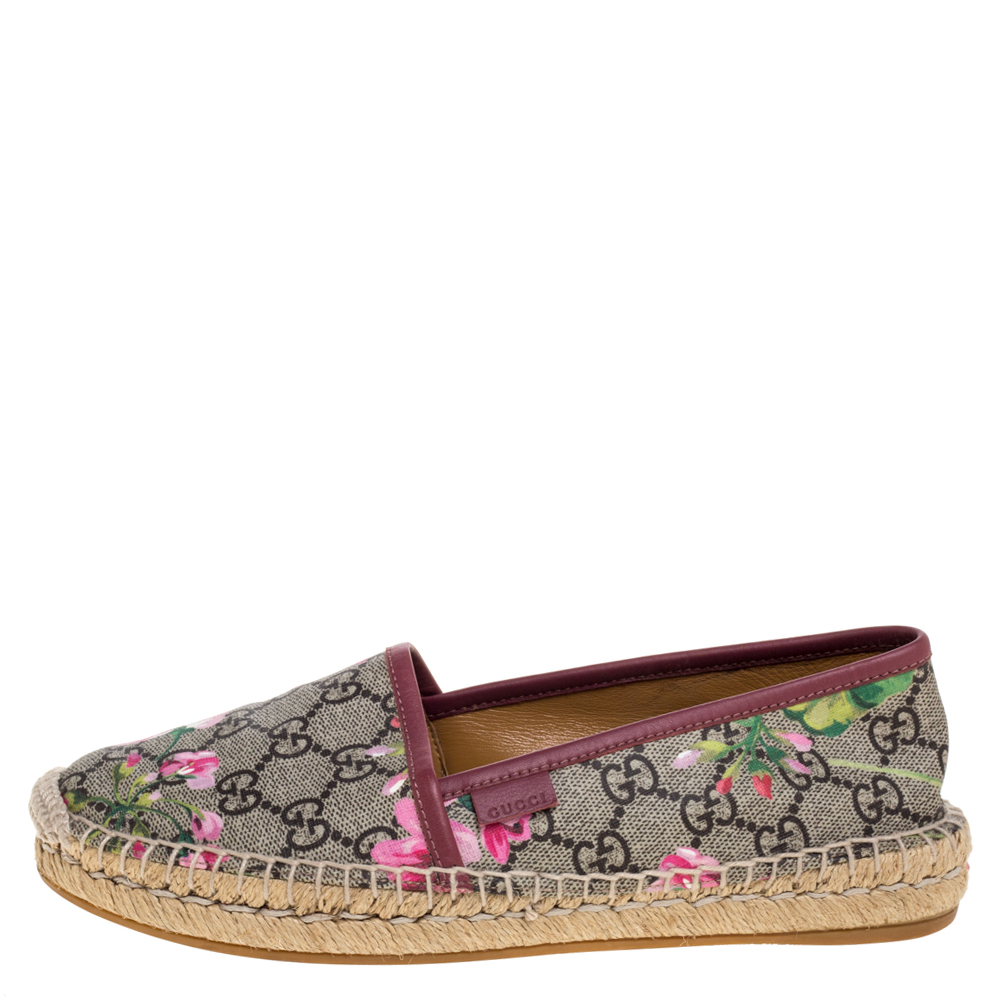 

Gucci Beige GG Supreme Blooms Printed Canvas Espadrilles Size