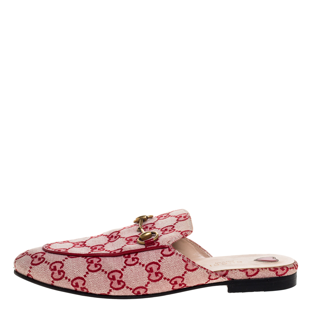 

Gucci White/Red GG Canvas Princetown Flat Mules Size
