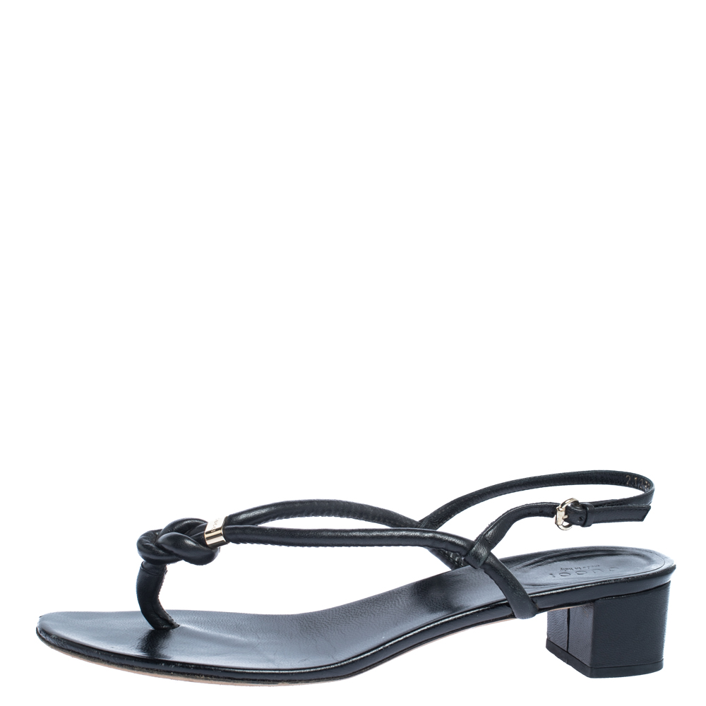 

Gucci Black Leather Block Heel Ankle Strap Thong Sandals Size