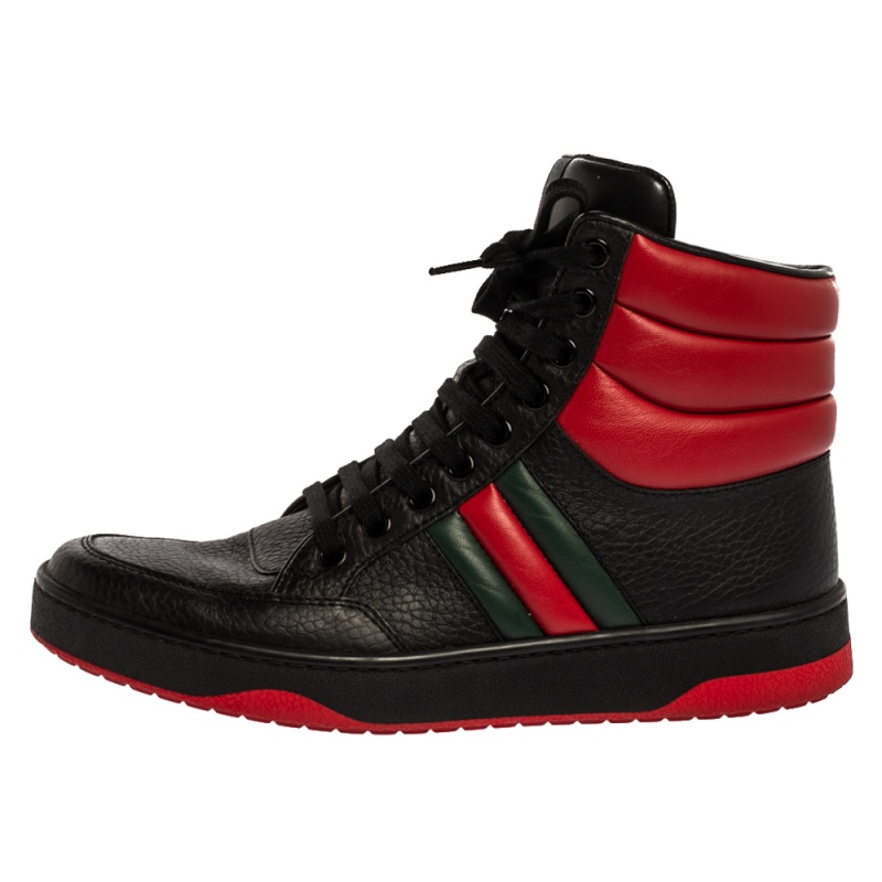 

Gucci Black/Red Leather 'New Praga Karibu' High Top Lace Up Sneakers Size