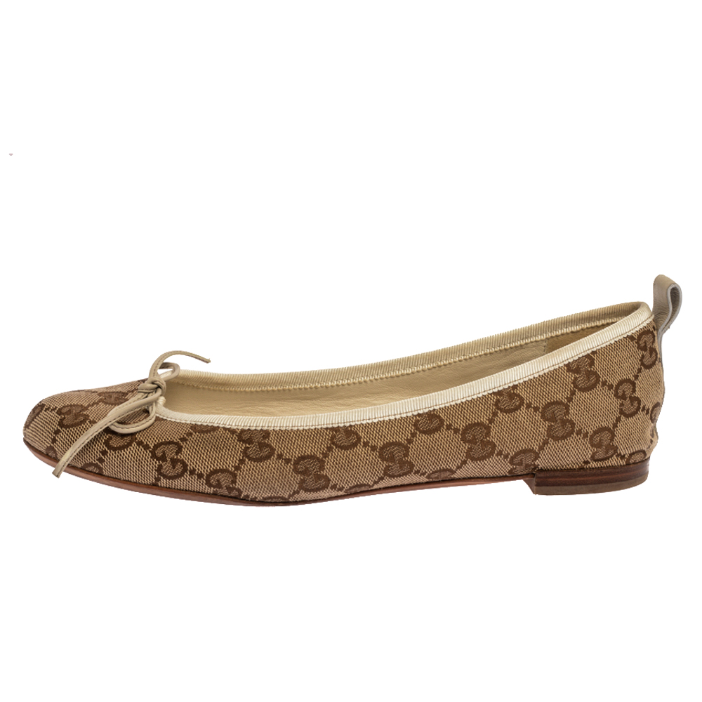 

Gucci Beige GG Canvas Bow Detail Ballet Flats Size