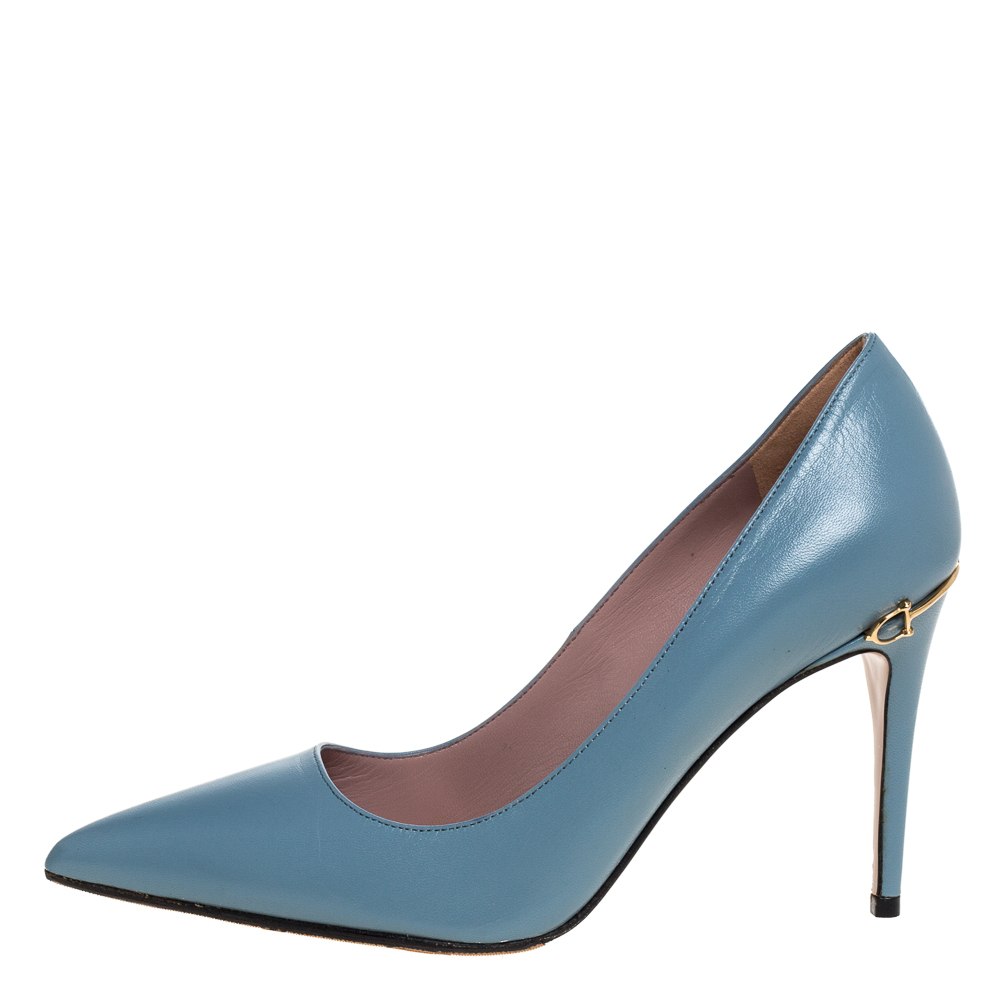 

Gucci Blue Leather Horsebit Heel Pointed Toe Pumps Size