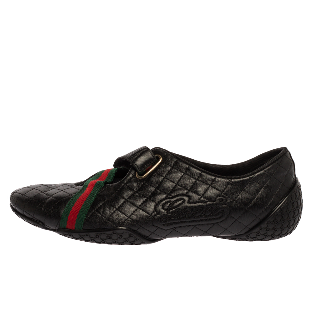 

Gucci Black Quilted Leather Web Low Top Sneakers Size