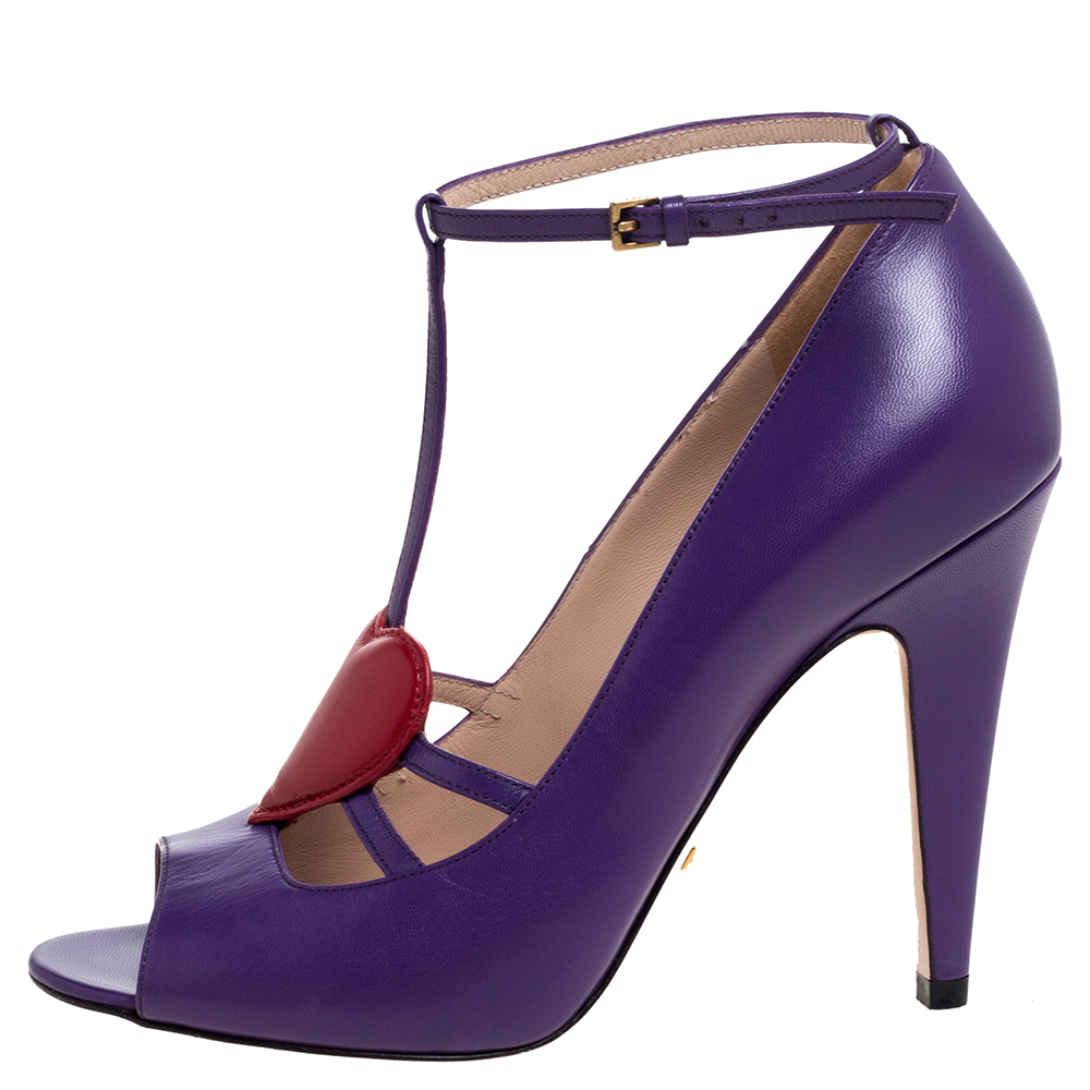 

Gucci Purple Leather Molina Heart T Strap Pumps Size