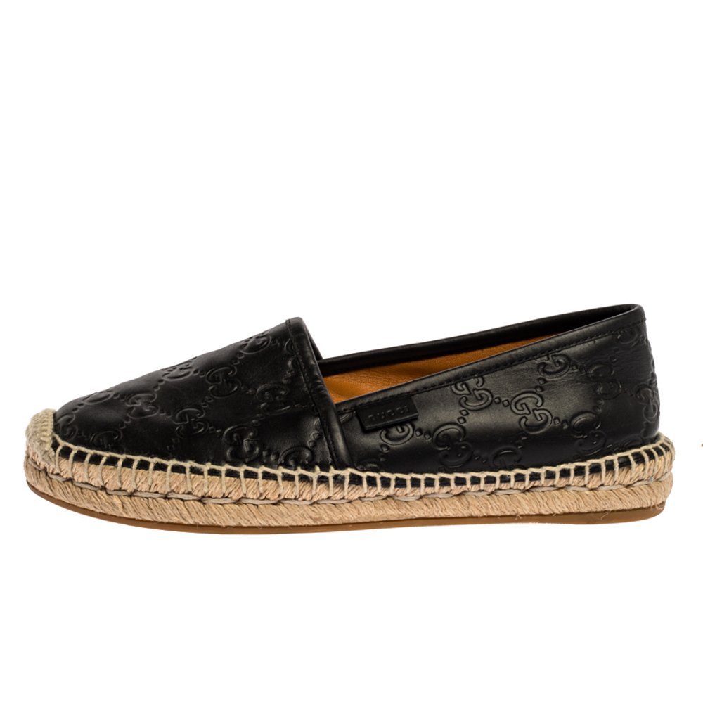 

Gucci Black GG Leather Slip On Espadrille Flats Size