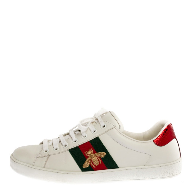 

Gucci White Leather Embroidered Bee Ace Low Top Sneakers Size