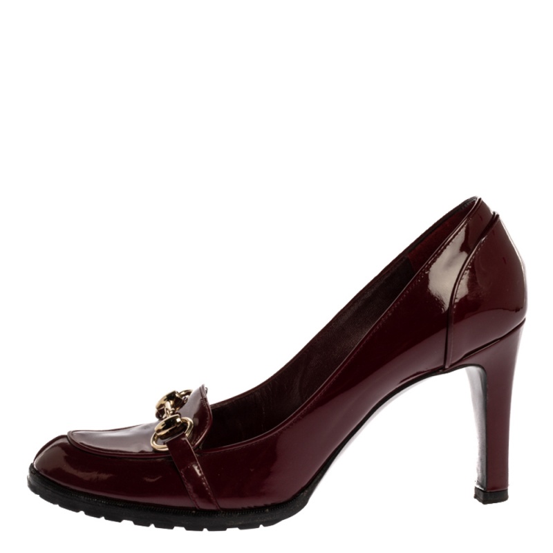 

Gucci Burgundy Patent Leather Horsebit Loafers Pumps Size