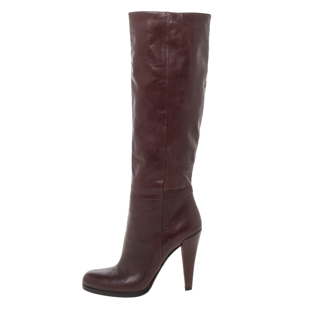 

Gucci Brown Leather Elizabeth Knee Mid Calf Boots Size