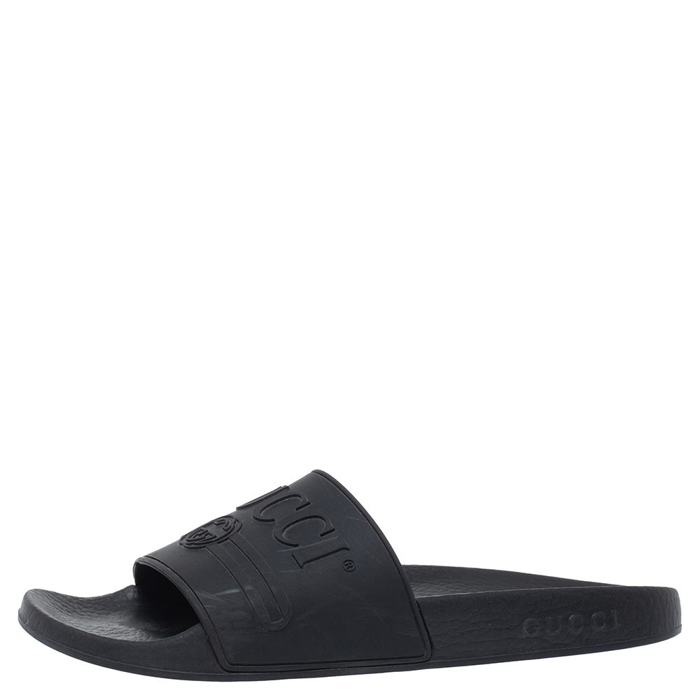 

Gucci Black GG Rubber Flat Slides Size