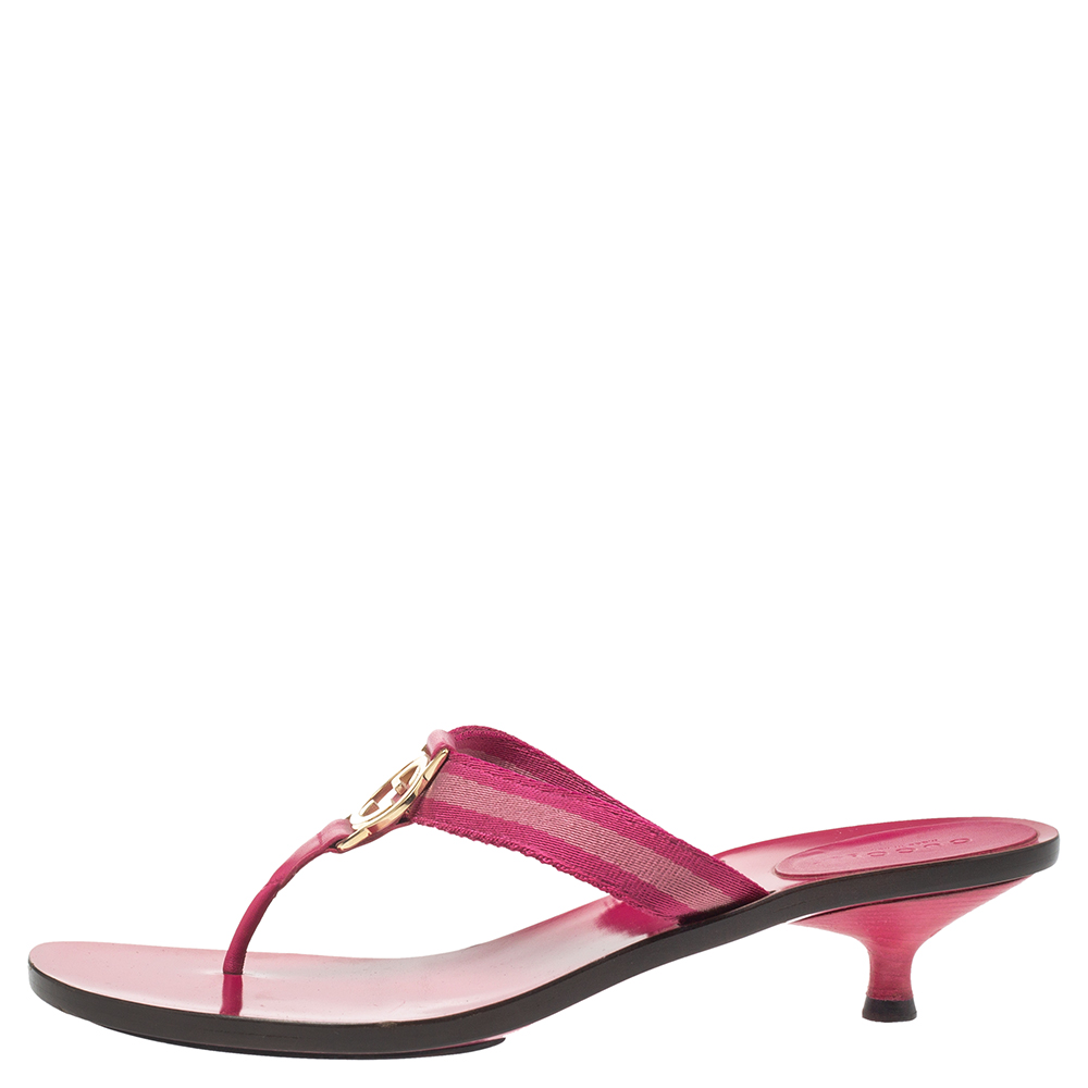 

Gucci Pink Magenta Canvas Vintage GG Web Logo Sandals Size