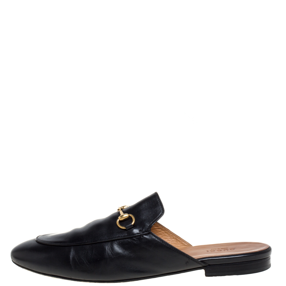 

Gucci Black Leather Princetown Horsebit Mules Size