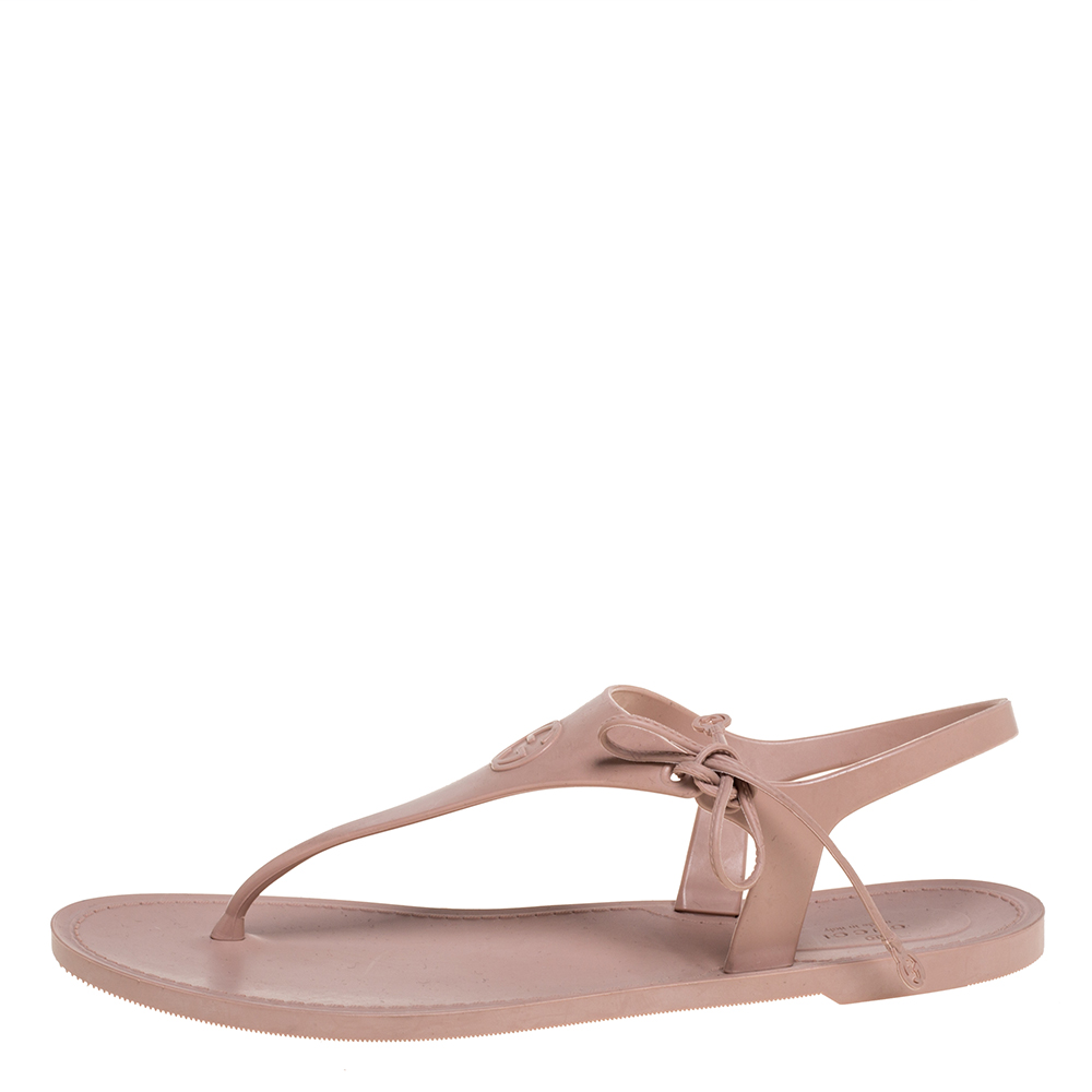 

Gucci Beige Katina Bio-Plastic Rubber Thong Sandals Size