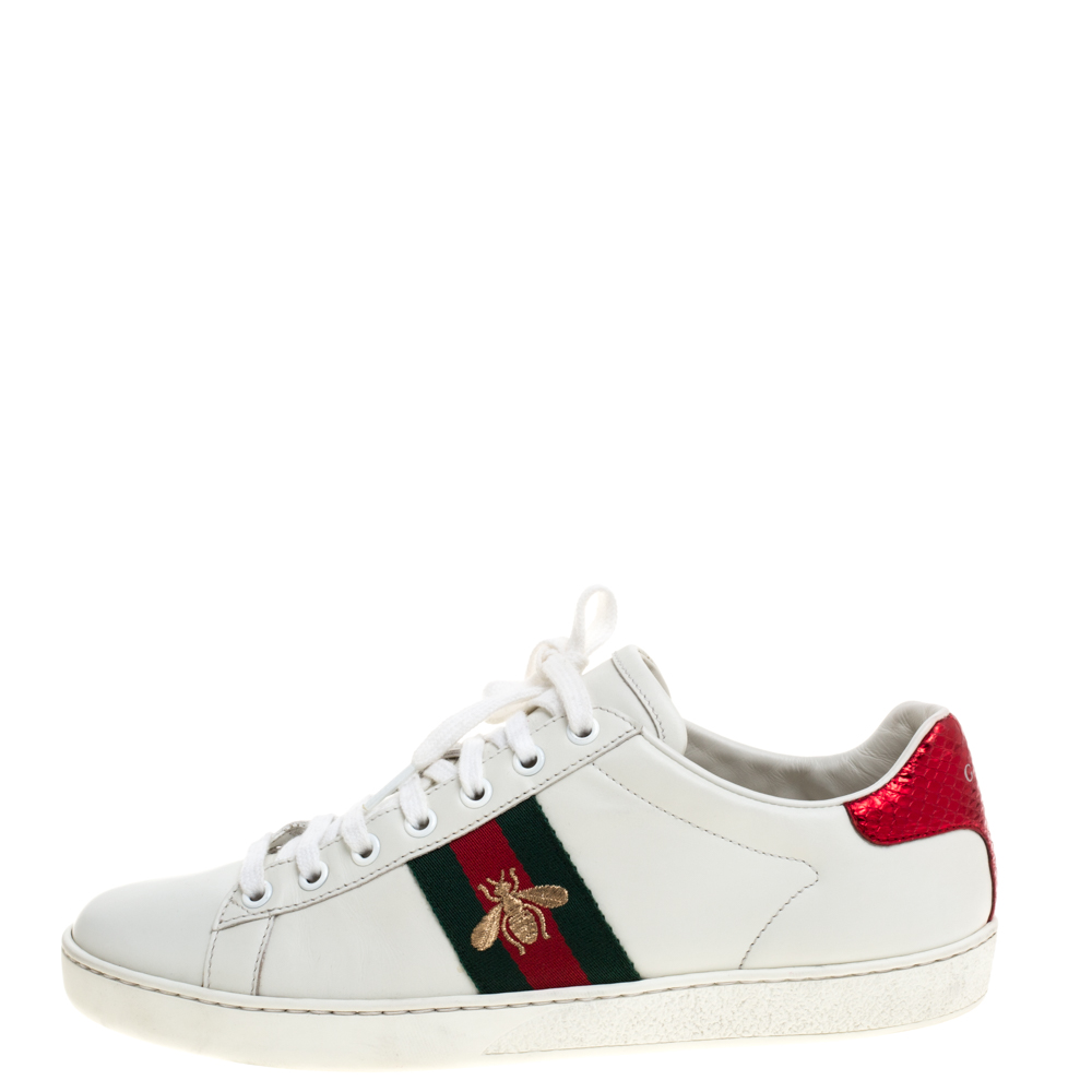 

Gucci White Leather Embroidered Bee Ace Low Top Sneakers Size