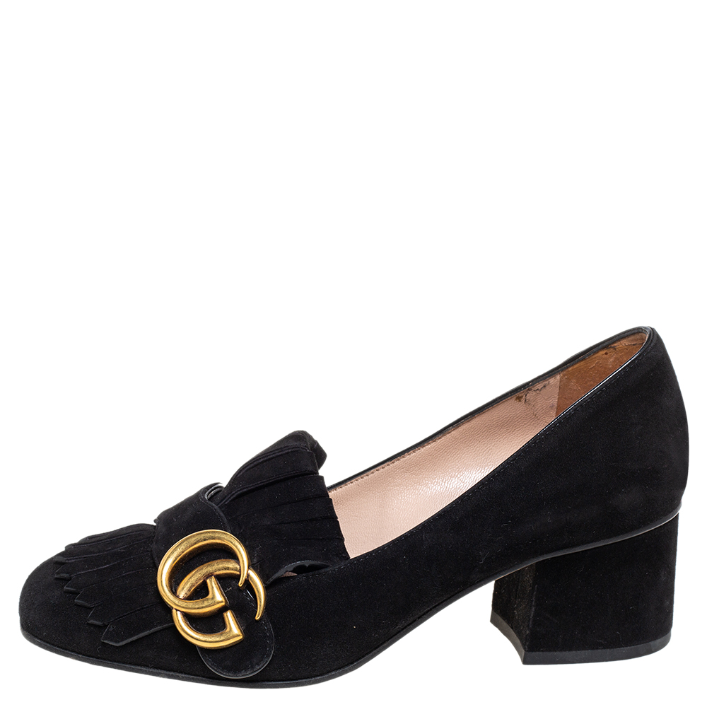 

Gucci Black Suede GG Marmont Pumps Size