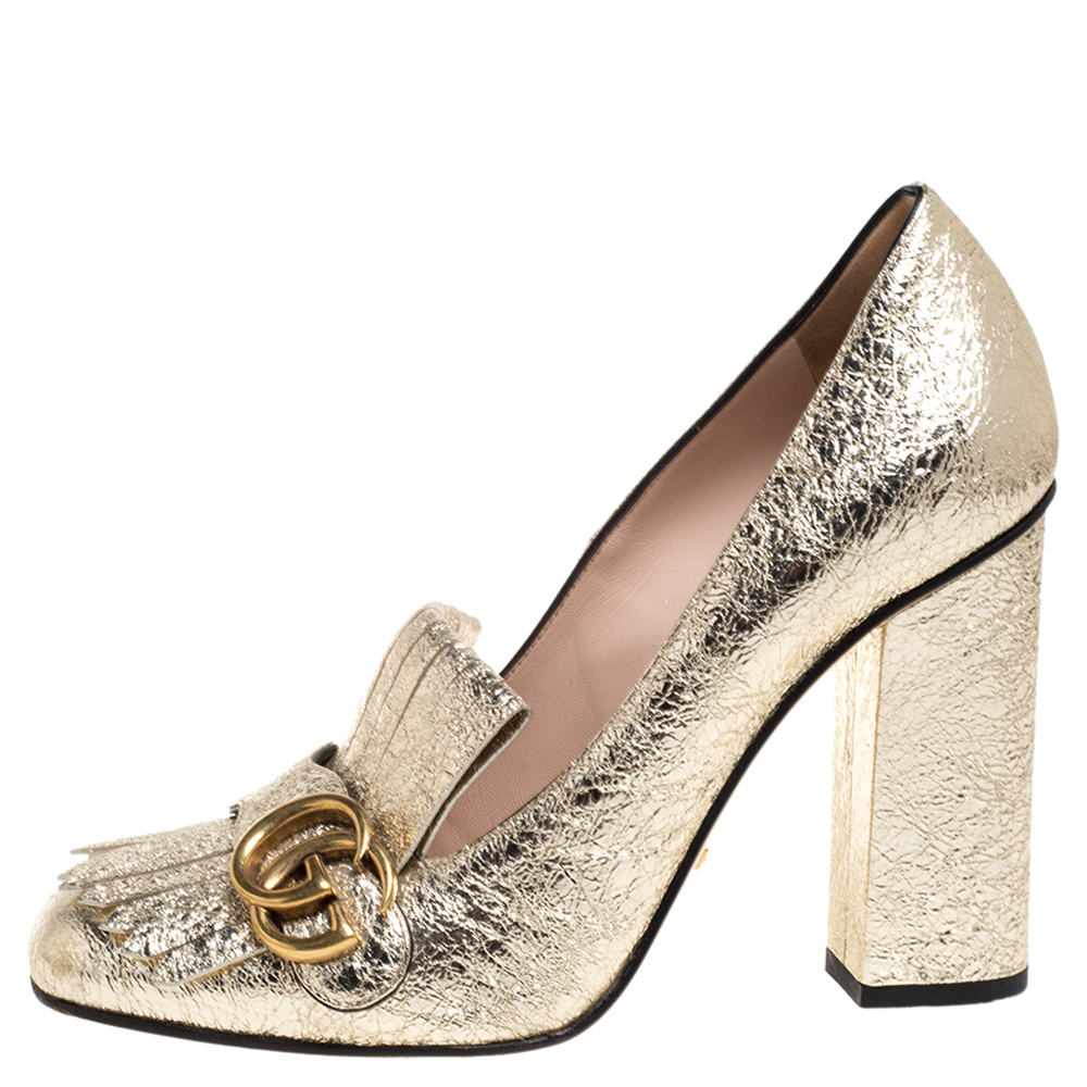 

Gucci Gold Leather GG Marmont Pumps Size