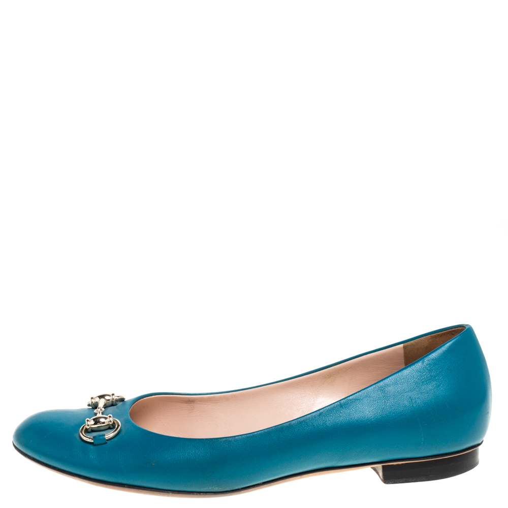 

Gucci Teal Leather Horsebit Ballerina Flat Size, Blue