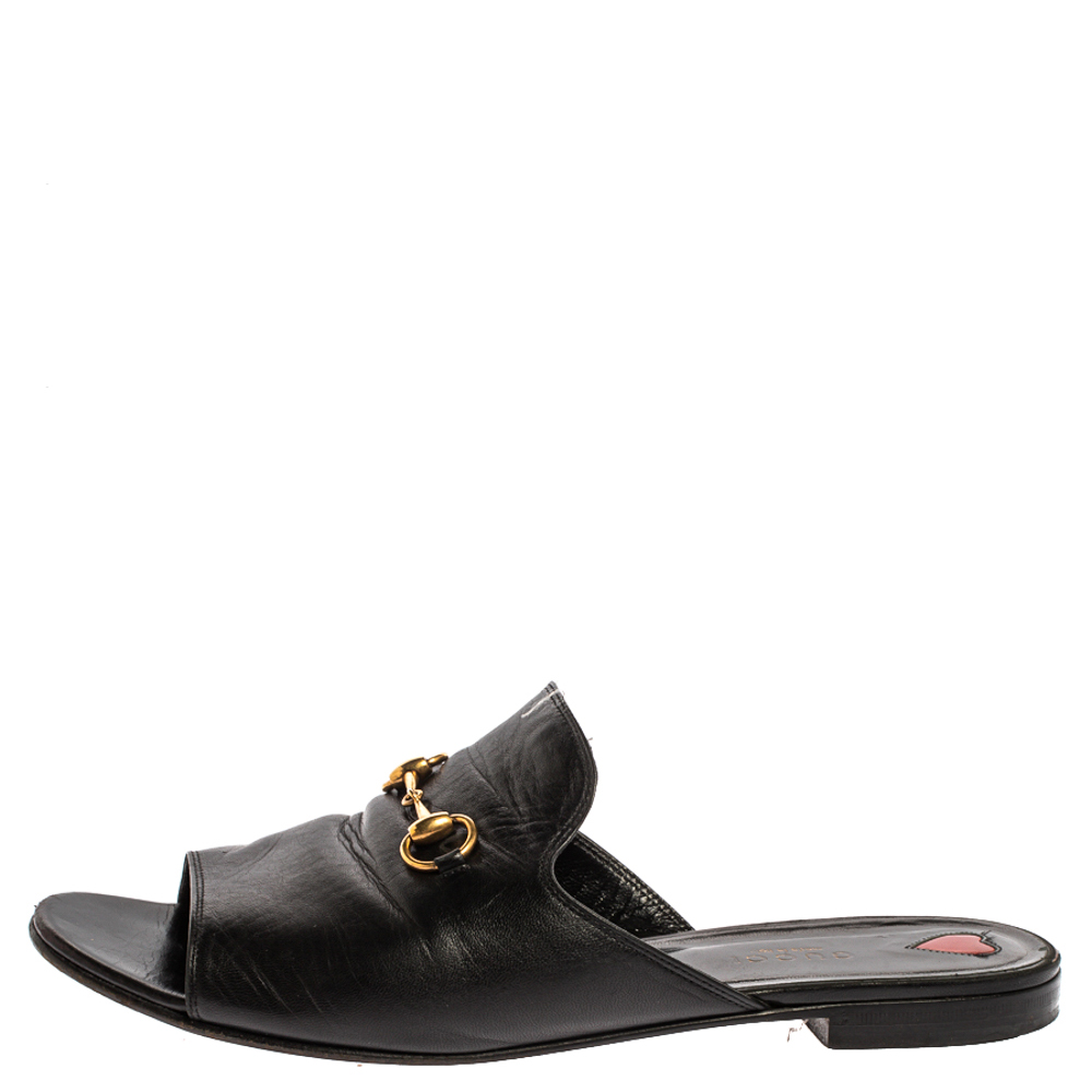 

Gucci Black Leather Malaga Kid Flat Mules Size