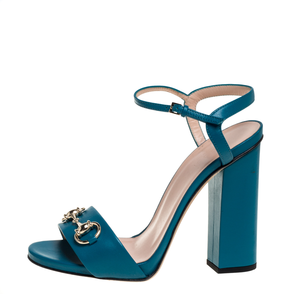 

Gucci Blue Leather Horsebit Ankle Strap Sandals Size