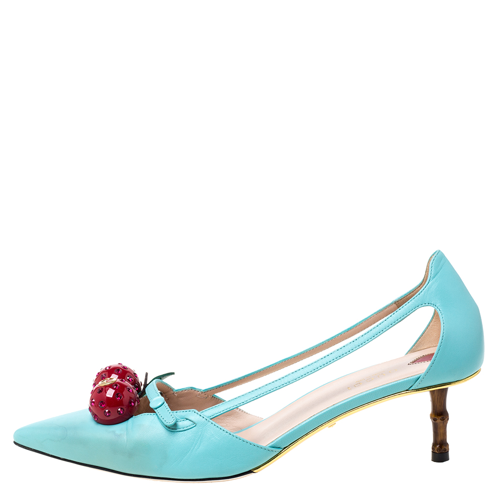 

Gucci Mint Green Leather Unia Cherry Pointed Toe Pumps